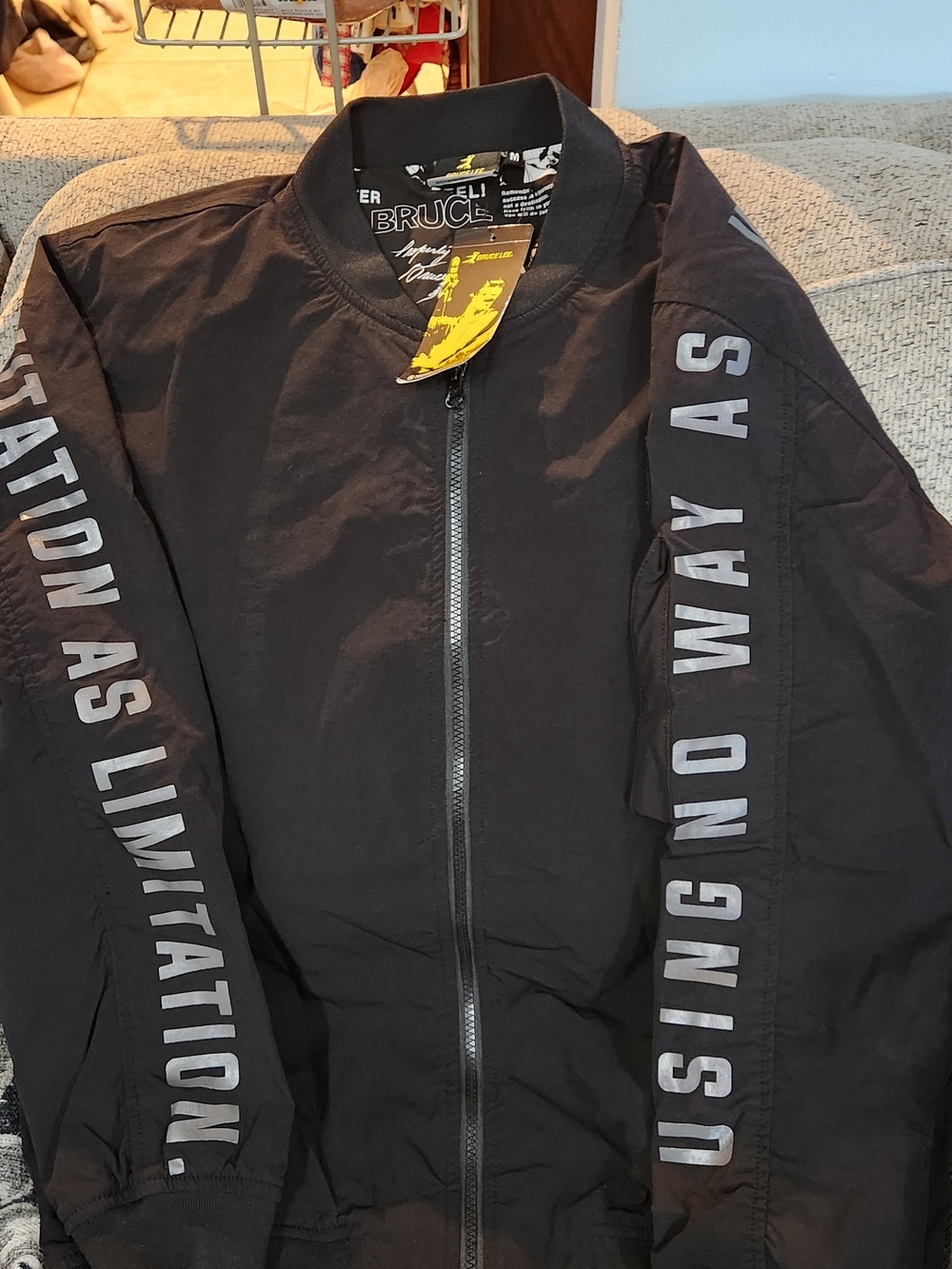 RARE ITEM!  Bruce Lee Black Bomber Jacket With Printed Sleeves